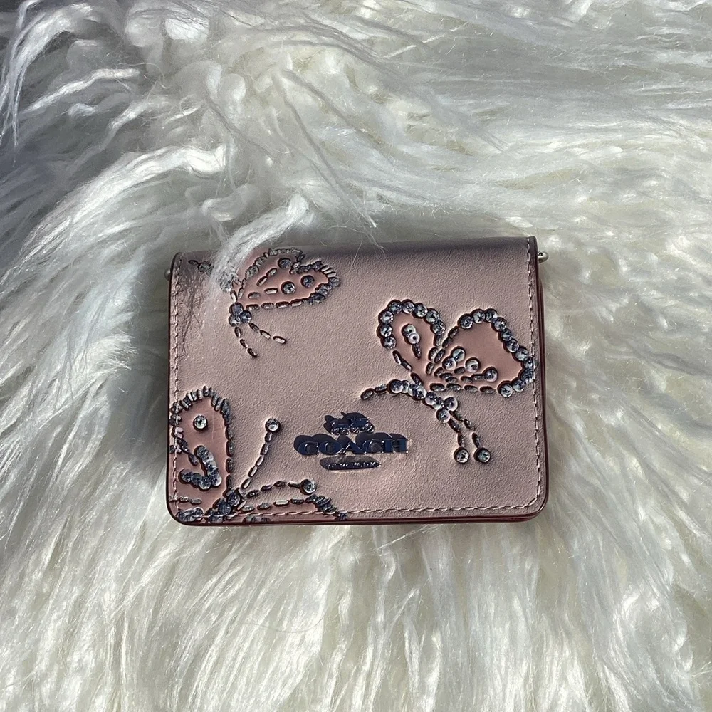 NWT Coach Smooth Leather Chain Wallet Crossbody With Sparkly Butterfly Design - Picture 2 of 6